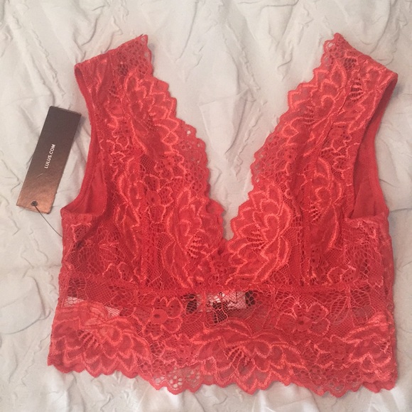 BNWT Lulu’s Coral Orange Lace Bralette - Picture 2 of 7
